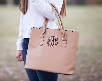 Monogram Scallop Tote Bag