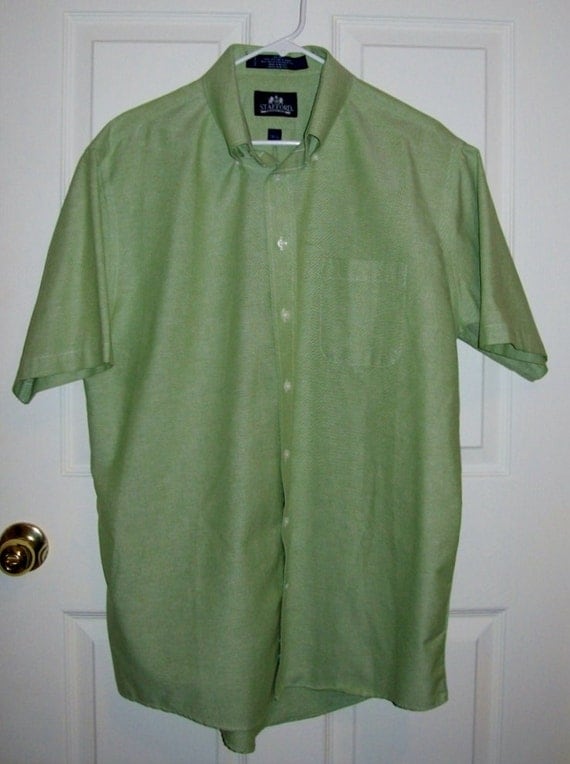 Vintage Men's Green Short Sleeve Shirt by Stafford by SusOriginals