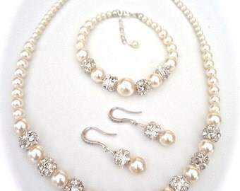Bridal Jewelry - Pearl jewelry set - 3 piece ~ Swarovski pearls and crystals ~ Brides Jewelry set ~ BEST SELLER ~ DESTINY