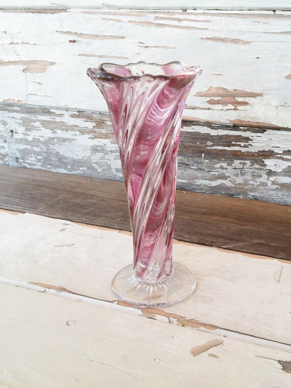 Victorian Amethyst Glass Vase Antique Swirled Colored