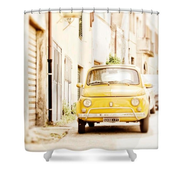 Shower Curtain Car Fiat 500 Yellow Italy Bathroom Decor