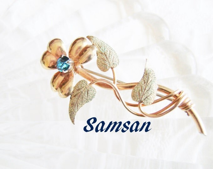 1940s Samsan Gold Filled Floral Brooch / Rose & Green Gold / Designer Signed / 1/20 GF 12KT Gold / Vintage Jewelry / Jewellery