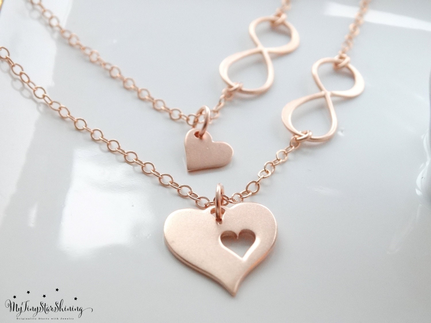 Mother daughter Necklace Rose Gold Infinity heart necklace Infinity