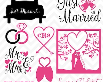 80% OFF Sale Svg Cuttables Wedding Just Married Cut Files Set DXF SDD042