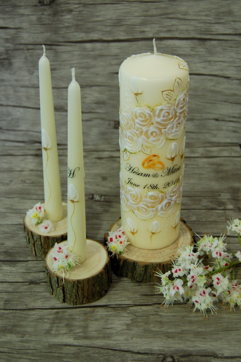 Unity Candle Set Personalized Handpainted Wedding Ceremony