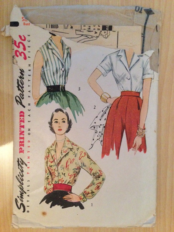 Vintage 50s Simplicity 4352 Sewing Pattern Misses and Womens Blouse Size 16
