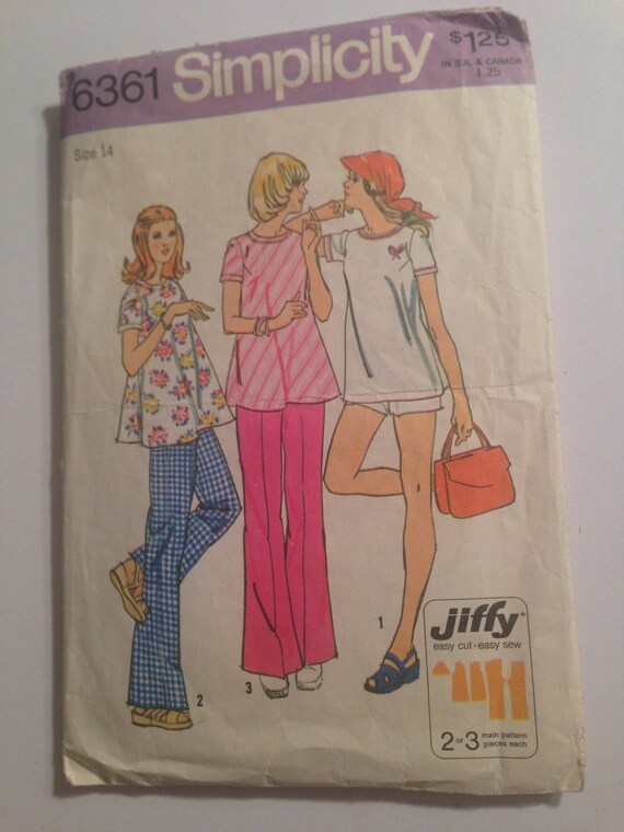 Vintage 70s Simplicity 6361 Sewing Pattern Misses Maternity Pants or Shorts and top Size 14