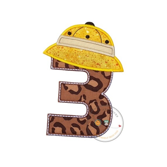 number three safarijungle hat birthday iron on patch in