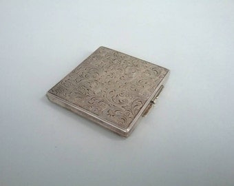 Vintage Silver Powder Compact, silver powder box with paisley pattern, Makeup Compact, collectible compact, mirror compact silver