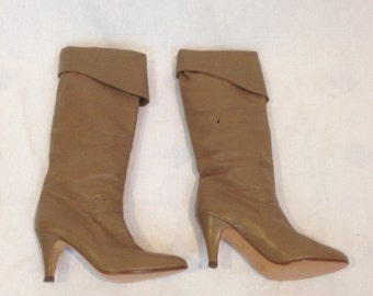 1980s Alberto D. Molina Tan Leather Boots. Size 6 1/2 AA