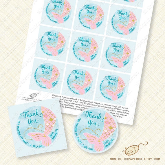 mermaid favor tag round printable thank you custom tags