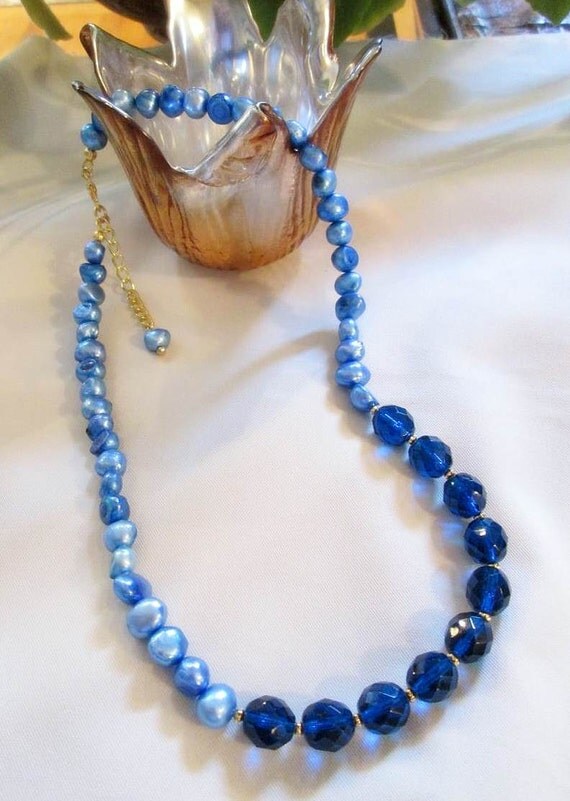 Sapphire Blue Necklace Pearl Necklace Freshwater Pearl