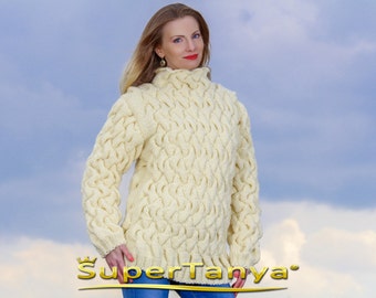 Luxurious Snowy White Hand Knitted Mohair Sweater by supertanya