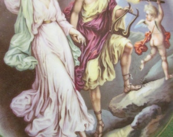 Antique Allegorical Display Plate Platter Couple With Cherub