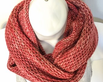 Merino wool Long Cowl/Infinity Scarf in Red, Hand Knit