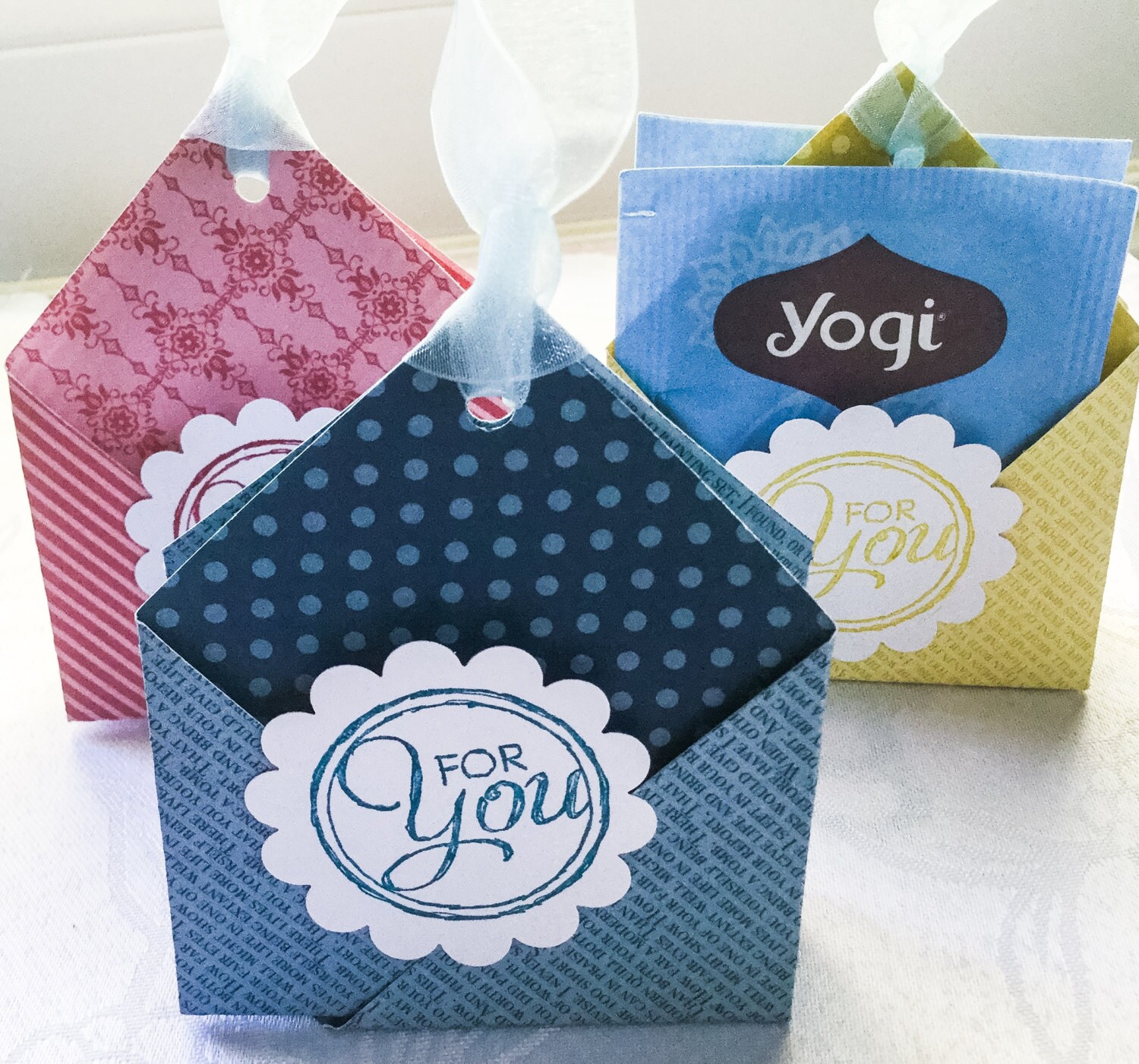 Handmade tea bag holders Tea Time Blue red Yellow