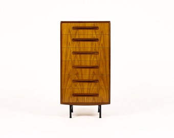 Danish Modern / Mid Century Teak Upright Dresser – Fresco line for G-Plan (6 Drawer) — Steel Base