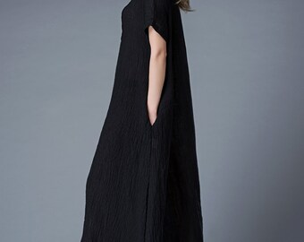Long linen dress, Maxi dress, linen dress, linen dress woman, black dress, womens dresses, womens dresses maxi, dress, causal dress C847
