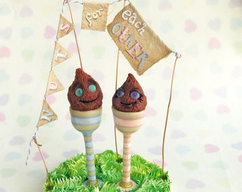 Alternative Wedding Cake Topper - Nuts for Each Other Coconut Shy quirky niche Fairground Village Fete marriage Decor Polymer Clay