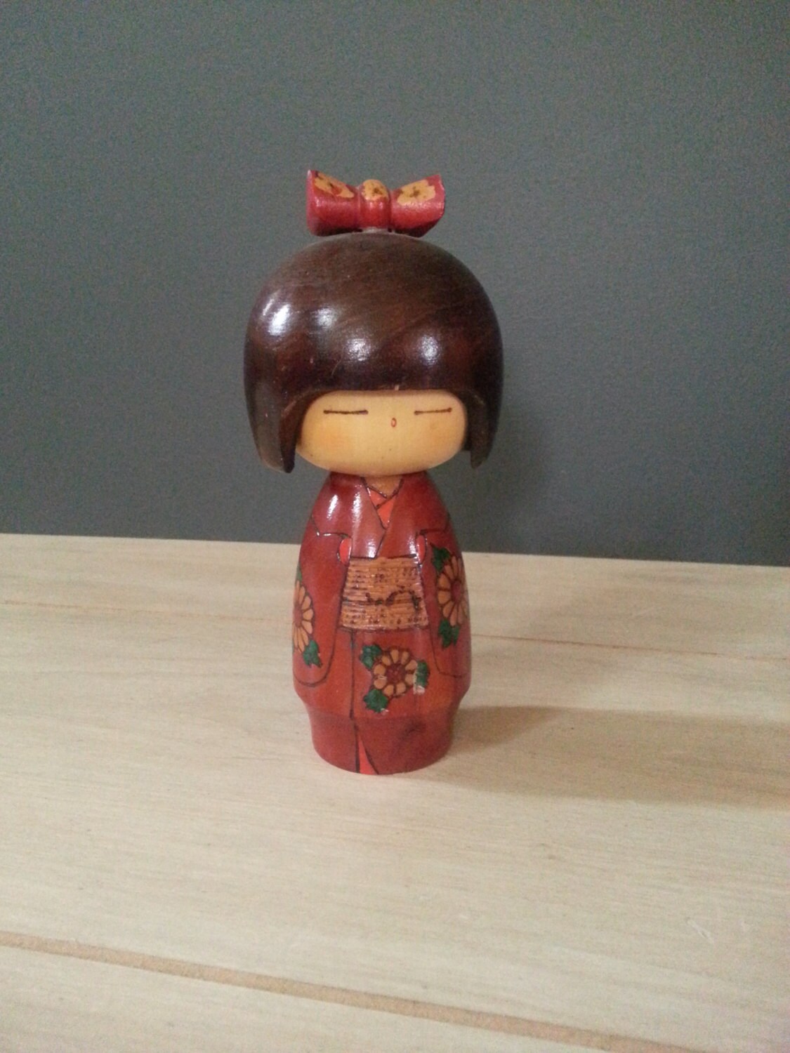 Large Vintage Kokeshi Doll Artist Signed 7 Tall by LUCKYHOMEFINDS