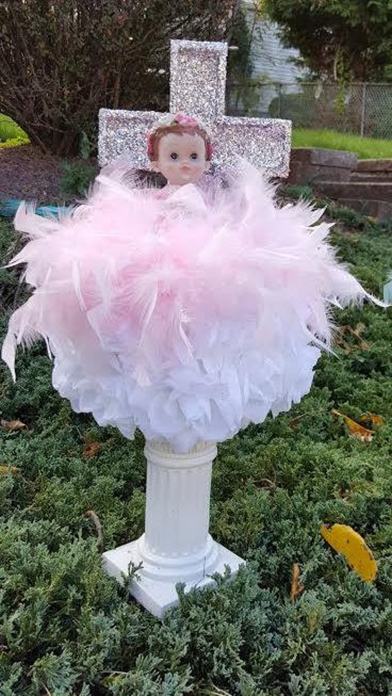 Girl christening centerpiecebaby angel glitter cross free