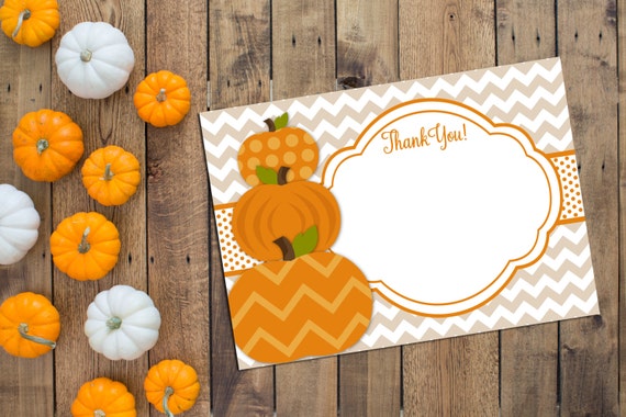 Little Pumpkin Thank You Note - Fall Baby Shower - Orange and Tan - Chevron Stripes - INSTANT DOWNLOAD - Printable Il_570xn