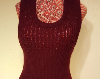 Red Wine Fitted 70's Sweater Vest