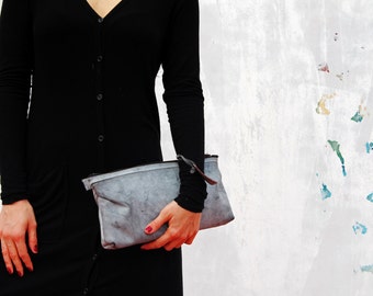 Leather clutch, leather purse, gray leather clutch, evening clutch, evening handbag, every day clutch, gray clutch, gray purse, handbag
