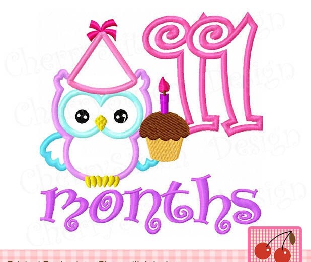 Owl Baby 11 months New Baby Machine Embroidery Applique Design -4x4 5x5 ...