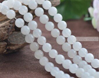Grade A Natural White Jade Beads 6mm 8mm 10mm 12mm Smooth Polished Round 15 Inch Strand JA51 Wholesale Gemstone Beads