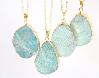 Amazonite Necklace,raw crystal necklace,raw stone jewelry,gemstone necklace,layered necklace,OOAK, raw quartz necklace,dipped gold crystal