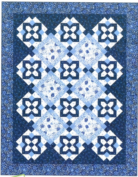 Clothworks Hungarian Blue Geometric Quilt Pattern Lap Quilt