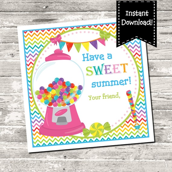 INSTANT DOWNLOAD Have A Sweet Summer End Of School Year Square Tag Gift 