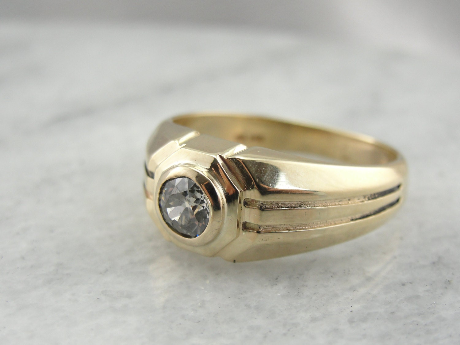 Structural Men's Diamond Statement Ring with Antique Old