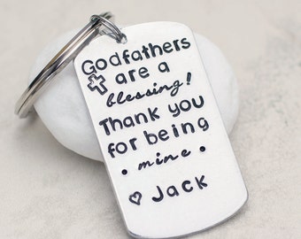 Godfather Gift, Godfather Keychain, Godparent Gift, Personalized Hand Stamped Keychain, Baptism, Christening, Custom Keychain