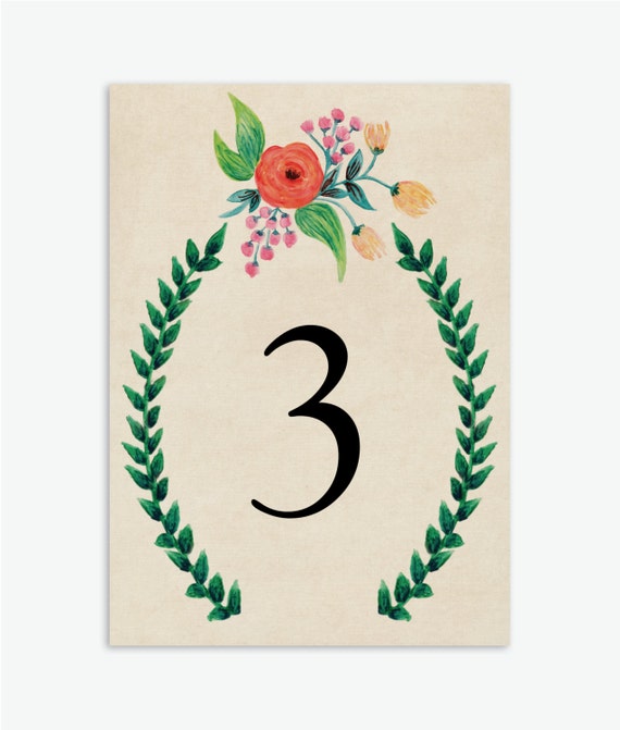 Rustic HandPainted Floral Wedding Table Numbers 120