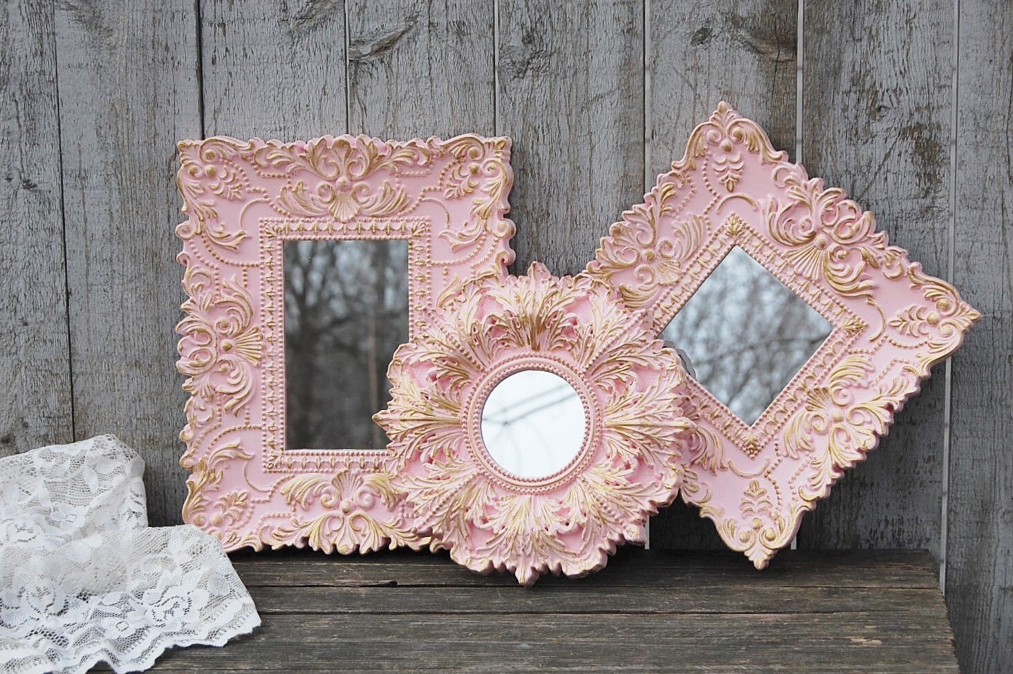 Shabby Chic Mirrors Set Wall Mirror Pink Gold Ornate
