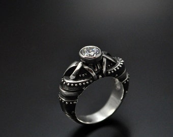 sterling silver unconventional ring regrediendum steampunk silver engagement ring contemporary diamond engagement - Steampunk Wedding Rings sterling silver unconventional ring regrediendum steampunk silver engagement ring contemporary diamond engagement - Steampunk Wedding Rings