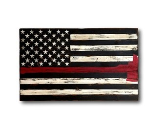 Thin Red Line Flag/ Firefighter Axe Sign/ Firefighter Gift/ Wood Flag