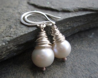 SALE Pearl Earrings - Pearl Jewelry, Pearl Jewellery, Real Pearl Earrings, Wedding Jewelry, Bridal Jewellery, Christmas Gift, Gift for Her