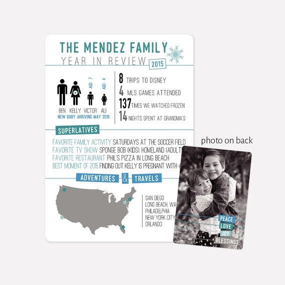 Infographic Photo Holiday Card - Year in Review - Include photo on back