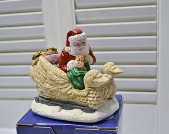 Santa in Swan Sleigh Statue Figurine Jolly Old Elf Series by United Designs 1989 Christmas Decoration PanchosPorch