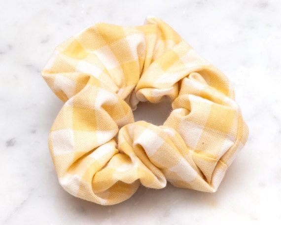 Yellow White Checkered Hair Scrunchie Handmade Scrunchy Yellow White Checkered Hair Scrunchie Handmade Scrunchy