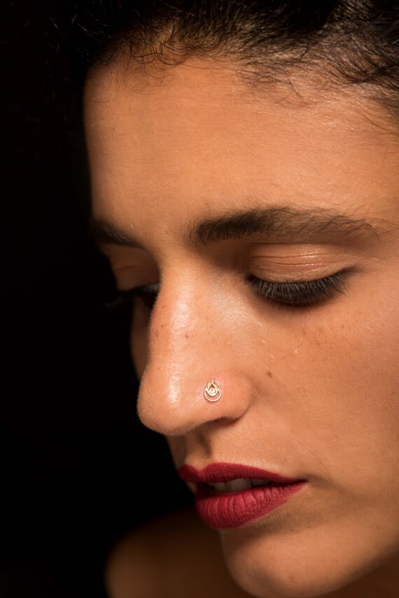 Gold Nose Stud. Gold Nose Pin. Tribal Nose Ring. Indian Nose