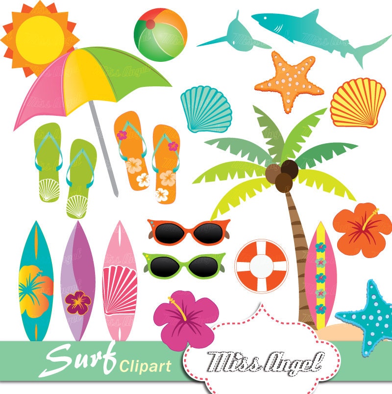 Hawaiian Surf Clipart Summer Beach Clip Art Surfboards