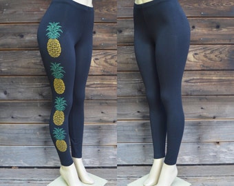 Pineapple Leggings - Yoga Leggings - Festival Leggings - Black Leggings - Yoga Wear - Psychedelic Pineapple - Geometric Pineapple Clothing