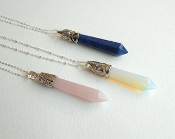 Quartz Point Necklace, Rose Quartz, Lapis Lazuli, Crystal Necklace, Point Necklace, Love Stone,Bridesmaid Gift,Healing Crystal,Healing Stone