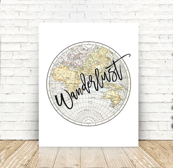 Wanderlust Map Print Vintage Travel Poster Wanderlust Print