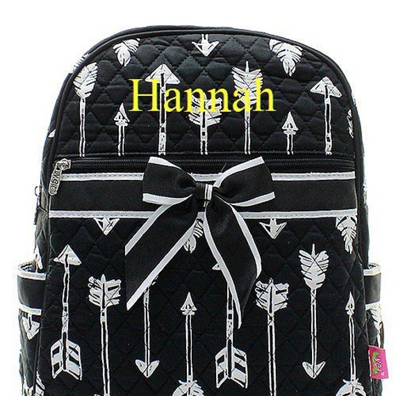 Items similar to Monogrammed Black and White Arrow Quilted Backpack