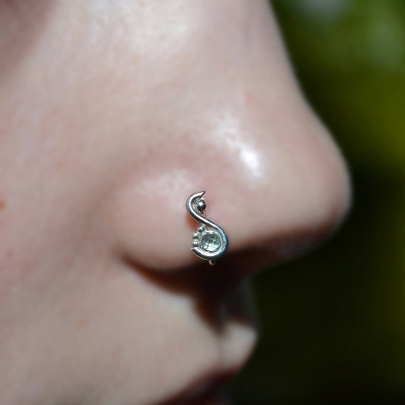 Nose Ring Hoop - Silver Nose Stud - Helix Piercing - Tragus Jewelry - Cartilage Earring - Septum 20g - Rook Earring - Topaz Nose Piercing